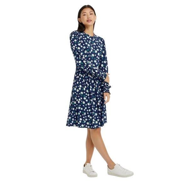 Draper James Womens Floral Print Kitty Knit A Line Dress Navy Blue Size Medium - Picture 3 of 11